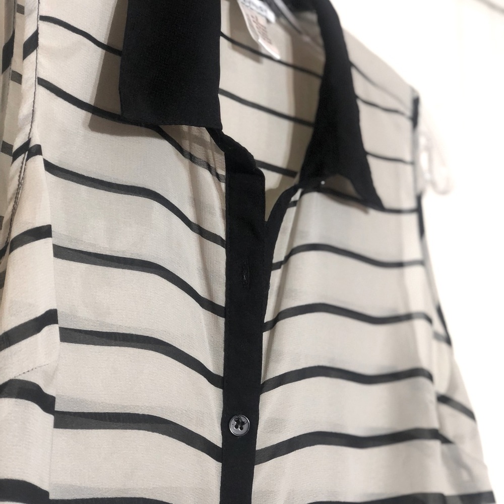 Sheer Collared Button Up Blouse Tank Top, Small